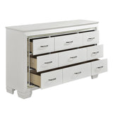 White Finish Dresser Bold Design 9 Drawers Glamorous Faux-Alligator Textured Fronts Wooden Bedroom B011134416