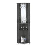 Nashville Corner Bar Cabinet Unit with Wine Glass Rack and Lower Cabinet, Smokey Oak B097P167444