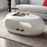 ZUN 39.37'' Oval Coffee Table, Sturdy Fiberglass table for Living Room, No Need Assembly White W876P178616