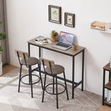 Bar Table Set with 2 Bar stools PU Soft seat with backrest, Grey, 43.31'' L x 15.75'' W x 35.43'' H. W1162103445