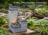 4-Tier Cascading Water Fountain with Warm White LED Lights Resin Indoor Outdoor Water Feature 29440693