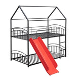 ZUN Twin Over Twin Metal Bunk Bed With Slide,Kids House Bed Black+Red 88600955