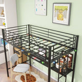 ZUN Twin Metal Loft Bed with Desk, Power Outlet and LED Lighted , Safety Guard & Ladder, No Box Spring W840P192240