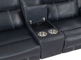 Modern Blue Dual Reclining Loveseat with Center Console, Breathable Faux Leather Upholstery, USB B011P228163