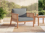 Gray Boho Patio Acacia Wood Chair with Woven Rope Armrests, Cushioned Outdoor Accent Chair for Porch 11342284