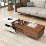 Modern Extendable Sliding Top Coffee Table with Storage in White&Walnut WF308184AAD