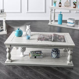 ZUN Rustic Style Antique White 1pc COFFEE TABLE Open Bottom Shelf Plank Style Table Top Living Room B011P203532