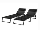 Black 2 Folding Chaise Lounge Pool Chairs for Poolside Tanning, Pillow, Breathable Mesh 82103397