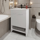 Shell Bathroom Vanity with 2 Doors and Open Storage, White B128P314797