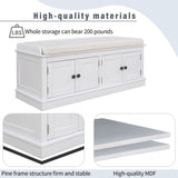 Storage Bench with 4 Doors and Adjustable Shelves, Shoe Bench with Removable Cushion for Living 20154012