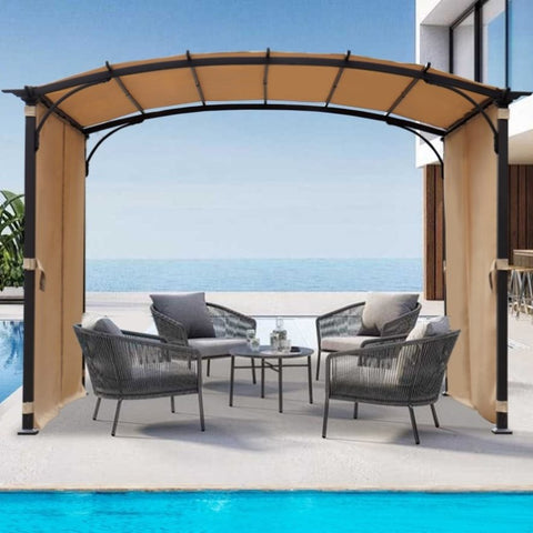 ZUN Patio Pergola 9 x 11ft Arched with Waterproof Sun Shade Shelter Awning Steel Frame Grape 37766571