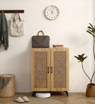 ZUN Natural Rattan Storage Cabinet Double-Door Shoe Cabinet with Large Storage Space and Durable W158183857