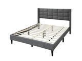 Elegant Modern Gray Brushed Linen 1pc Queen Size Bed Upholstered Box Design Headboard Bedframe B011P238938
