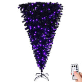 6 FT Pre-lit Upside Down Artificial Christmas Tree, Black Halloween Tree with 250 Purple Lights 38631116