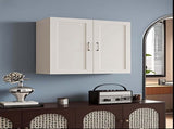White Solid Wood Double Door Wall Cabinet 2 Doors and 2 Shelves for Kitchen Bathroom T2950P366460
