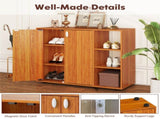 Adjustable Shelf Shoe Cabinet, 2-Door Enclosed 3-Tier Open Storage Organizer for Entryway-Natural 76717019