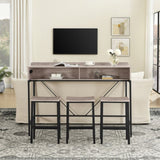 59 inch bar table, dining table, sofa table with power socket and LED light, 3 saddle stools, 09295421