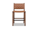Andre 26" Woven Leather Counter Stool with Back, Pecan Brown Faux Leather B2719P292909