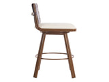 Sibyl Indoor Upholstered Swivel Bar Stool with Metal Frame, Walnut Finish and Beige Upholstery, Set N775P340827B