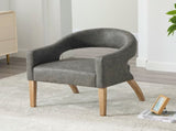 Modern Upholstered PU Open Back Accent Armchair Barrel Dining Chair with Weathered Rubberwood Legs, W3118P307511
