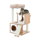 ZUN Wood Cat Tree Cat Tower With Double Condos Spacious Perch Sisal Scratching Post And Replaceable 49271790