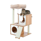 ZUN Wood Cat Tree Cat Tower With Double Condos Spacious Perch Sisal Scratching Post And Replaceable 49271790