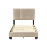 1pc Twin Platform Bed Light Brown Velvet Upholstered Adjustable Height Headboard Button Tufted Solid B011P203575