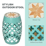 ZUN 12" Patio Round Side Table, Outdoor Footstool, Garden Mosaic Accent Side Table, Plant Stand, Blue W2225142494