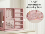 360&deg Rotating Jewelry Box Organizer with 5 Drawers, Vertical Earring Storage, 8.7 x 6.3 x 11 55130483