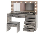 Vanity Desk Set with Large Lighted Mirror and Powre Outlet, Glass Top Makeup with 7 Drawers, 18348997