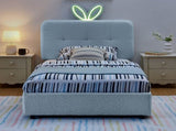 Twin Size Kids Upholstered Bed with Oversized Rabbit Ear Headboard, LED Light & 4 Storage Drawers, W1413P384922