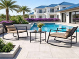 3-Piece Outdoor Wicker Rocking Chair Set, Patio Conversation Furniture with Tempered Glass Side 98968869