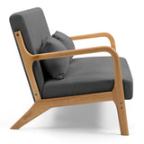 Leisure Chair with Solid Wood Armrest and Feet, Mid-Century Modern Sofa,2 seat 64077015