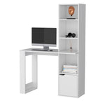 ZUN White Computer Desk with 4-Tier Bookcase and 1-Door Cabinet B062111728