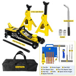 ZUN Lifting Range 4.33"-14.17",2.25Ton Hydraulic Floor Jack,3 Ton Jack Stands,Tire Repair kit,Yellow,Low W2788P236547