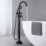 Freestanding Tub Filler Bathtub Faucet Matte Black with Hand Held Shower Floor-Mount W122453464