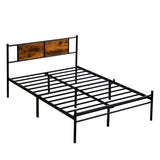 King Size metal bedframe,Headboard with wood panel decoration,black W311P248424
