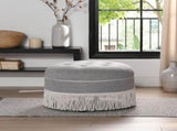 Yolanda 24" Round Upholstered Accent Ottoman, Light Gray Polyester with Ivory Trim B2719P238166