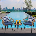 ZUN 3 Piece Patio Bistro Set with Side Table, Outdoor PE Rattan Conversation Chair Set,Furniture of 69739429