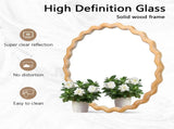 27.5 inches Round wavy Wall Mirror for Bathroom Vanity, Wooden Farmhouse Circle Mirrors for Bedroom, W2295P306932