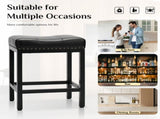 24 Inch Saddle Bar Stool Set of 2 PU Leather Counter Stools with Steel Frame and Footrest, Black 11290414