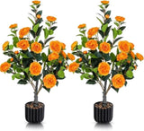 Artificial Camellia Tree 2 Pack, 36"Faux Camellia in Pot with Orange Flowers, Greenery Potted W2641P314787