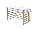 Shona Clear Glass Top & Antique Gold Finish Writing Desk B2726P457136