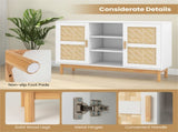Natural & White Buffet Cabinet with Bamboo Woven Patterns, 3 Open Shelves & 2 Cabinets 12554102