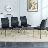 Four black dining chairs. A medieval modern chair made of PU material soft cushions, equipped W1151135498