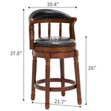 Seat height 26'' Cow top Leather Wooden Bar Stools, 360 Degree Swivel Bar Height Chair with Backs 67931903
