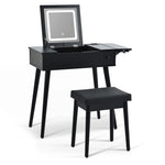 ZUN 27.9'' Black Makeup Vanity Desk with Flip Top Mirror and LED Light, Dressing Table with Charging 21339427