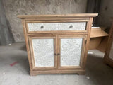 Rustic Vintage Accent Cabinet with Carved Floral Panels, Distressed Wood Sideboard with Drawer and W808P245579