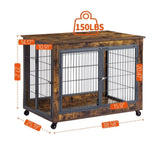 ZUN Furniture Dog Cage Crate with Double Doors, Rustic Brown, 38.58'' W x 25.2'' D x 27.17'' H 43985378