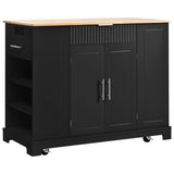 K&K Fluted Kitchen Island with Trash Can Storage Cabinet, Power Outlet, Internal Storage Rack, N707P221571B